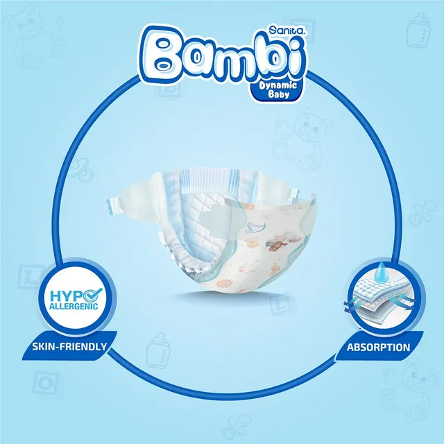 Sanita Bambi - Baby Diapers Super Pack Size 3, Medium, 6-11 KG, 140 Count