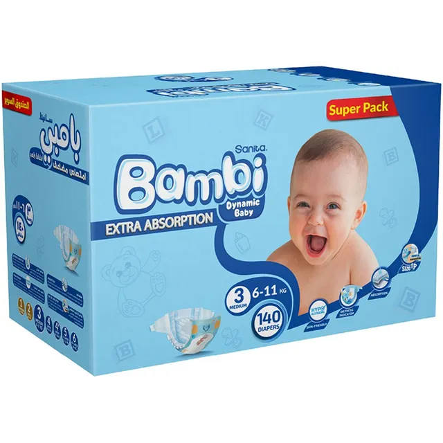 Sanita Bambi - Baby Diapers Super Pack Size 3, Medium, 6-11 KG, 140 Count