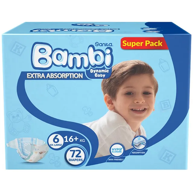 Sanita Bambi - Baby Diapers Super Pack Size 6, XX Large +16 KG, 72 Count