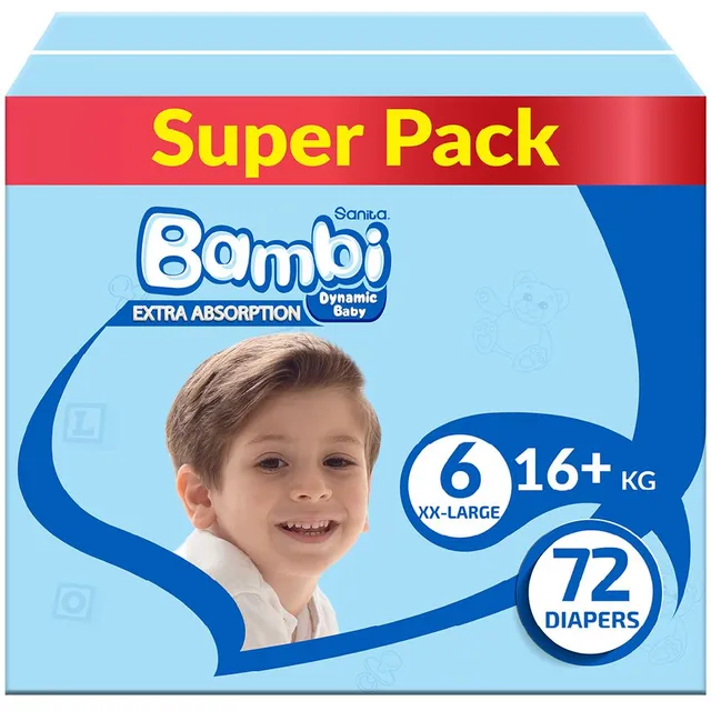 Sanita Bambi - Baby Diapers Super Pack Size 6, XX Large +16 KG, 72 Count