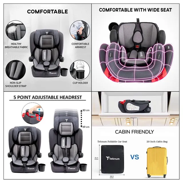 Teknum - Pack and Go Foldable Car Seat w/ Ace Diaper Bag - Grey