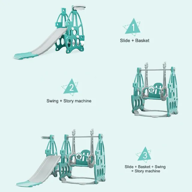 Little Story 3-in-1 Swing with Slide - Indoor/Outdoor Playset for 1-6 Years, Slide, Climbing Steps, Green