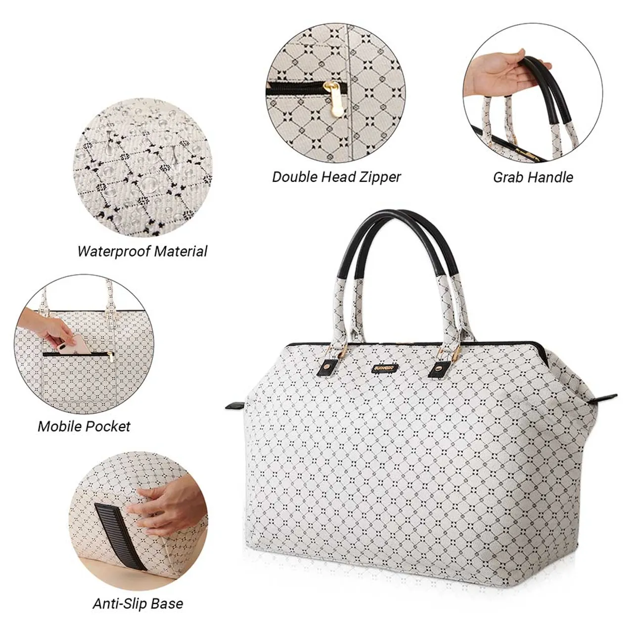 Sunveno Mommy Fashion Diaper Bag - Stylish, Waterproof, and Perfect for Travel White