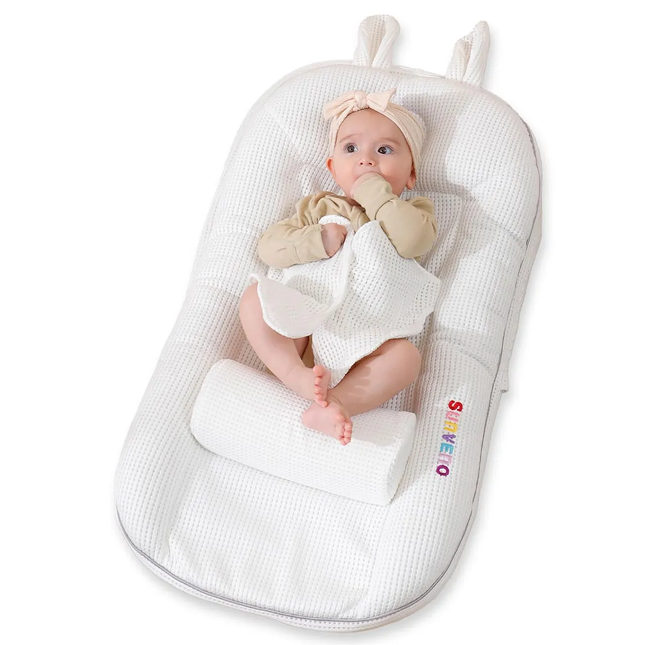 Sunveno Portable Baby Anti-Spill U Shape Pillow with Slope Pad & Hip Pillow – White, Comfortable & Safe for Newborns