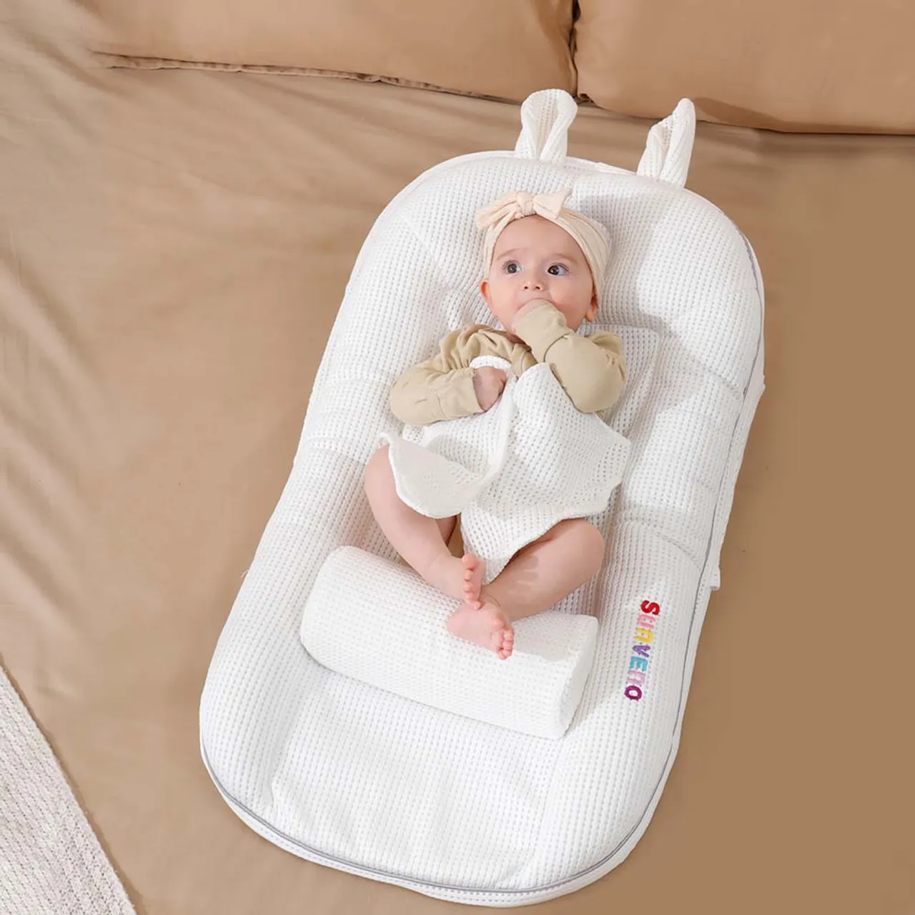 Sunveno Portable Baby Anti-Spill U Shape Pillow with Slope Pad & Hip Pillow – White, Comfortable & Safe for Newborns