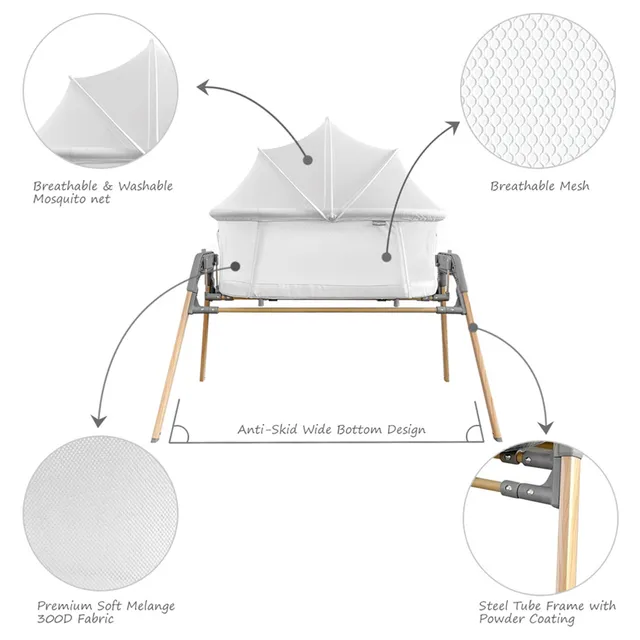 Teknum 3-IN-1 Baby Rocker Bassinet/ Infant Crib w/ Mosquito net - White