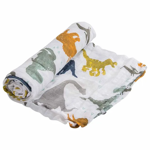Little Unicorn - Cotton Muslin Baby Blanket - Dino Friends