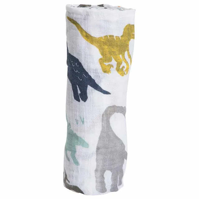 Little Unicorn - Cotton Muslin Baby Blanket - Dino Friends