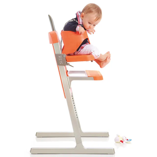 Brevi Slex Evo Premium High Chair 0-6 Months, Adjustable Seat & Footrest, Steel, Anthracite Grey