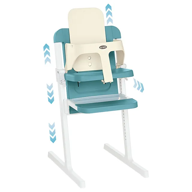 Brevi Slex Evo Premium High Chair 0-6 Months, Adjustable Seat & Footrest, Steel, Anthracite Grey