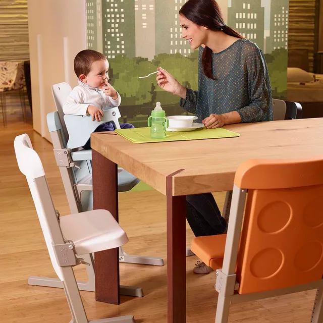 Brevi Slex Evo Premium High Chair 0-6 Months, Adjustable Seat & Footrest, Steel, Anthracite Grey