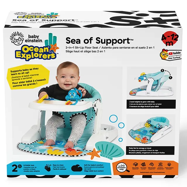 Baby Einstein Ocean Explorers 2-in-1 Floor Seat - Adjustable, Foldable, Washable High Chair, 4-12m