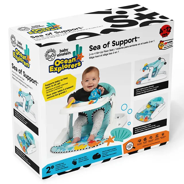 Baby Einstein Ocean Explorers 2-in-1 Floor Seat - Adjustable, Foldable, Washable High Chair, 4-12m