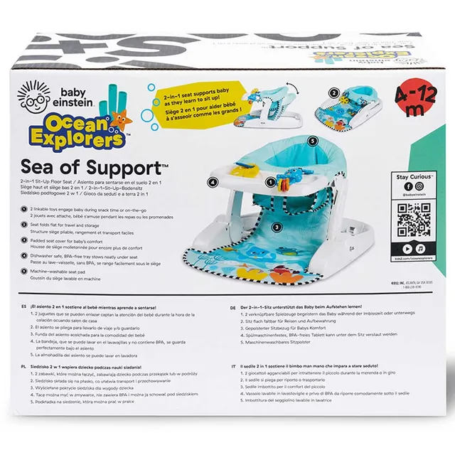 Baby Einstein Ocean Explorers 2-in-1 Floor Seat - Adjustable, Foldable, Washable High Chair, 4-12m
