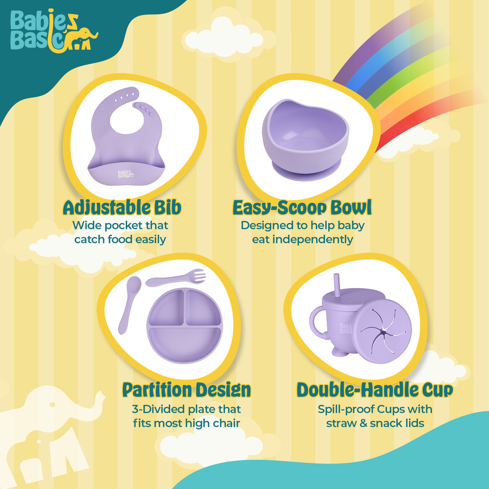 Babies Basic - Silicone Feeding Set - 6 Pcs - Purple