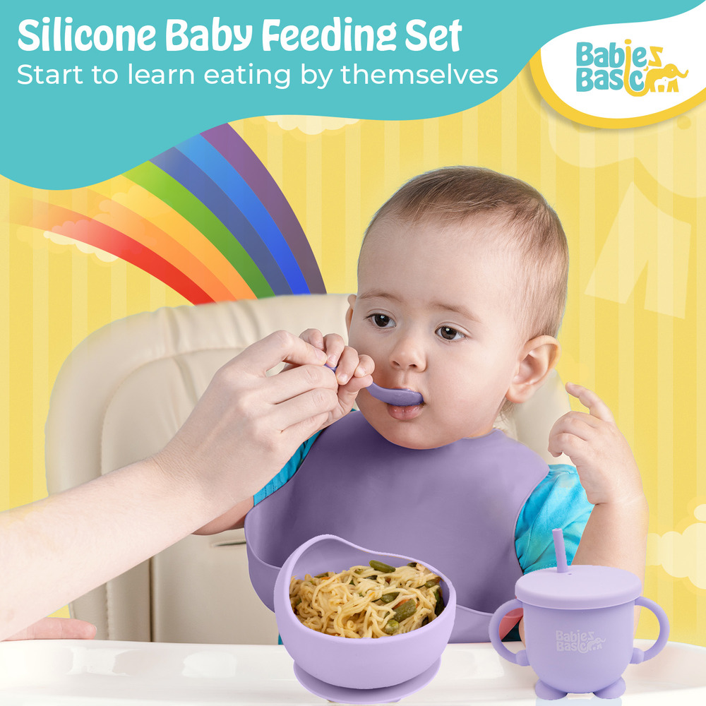 Babies Basic - Silicone Feeding Set - 6 Pcs - Purple