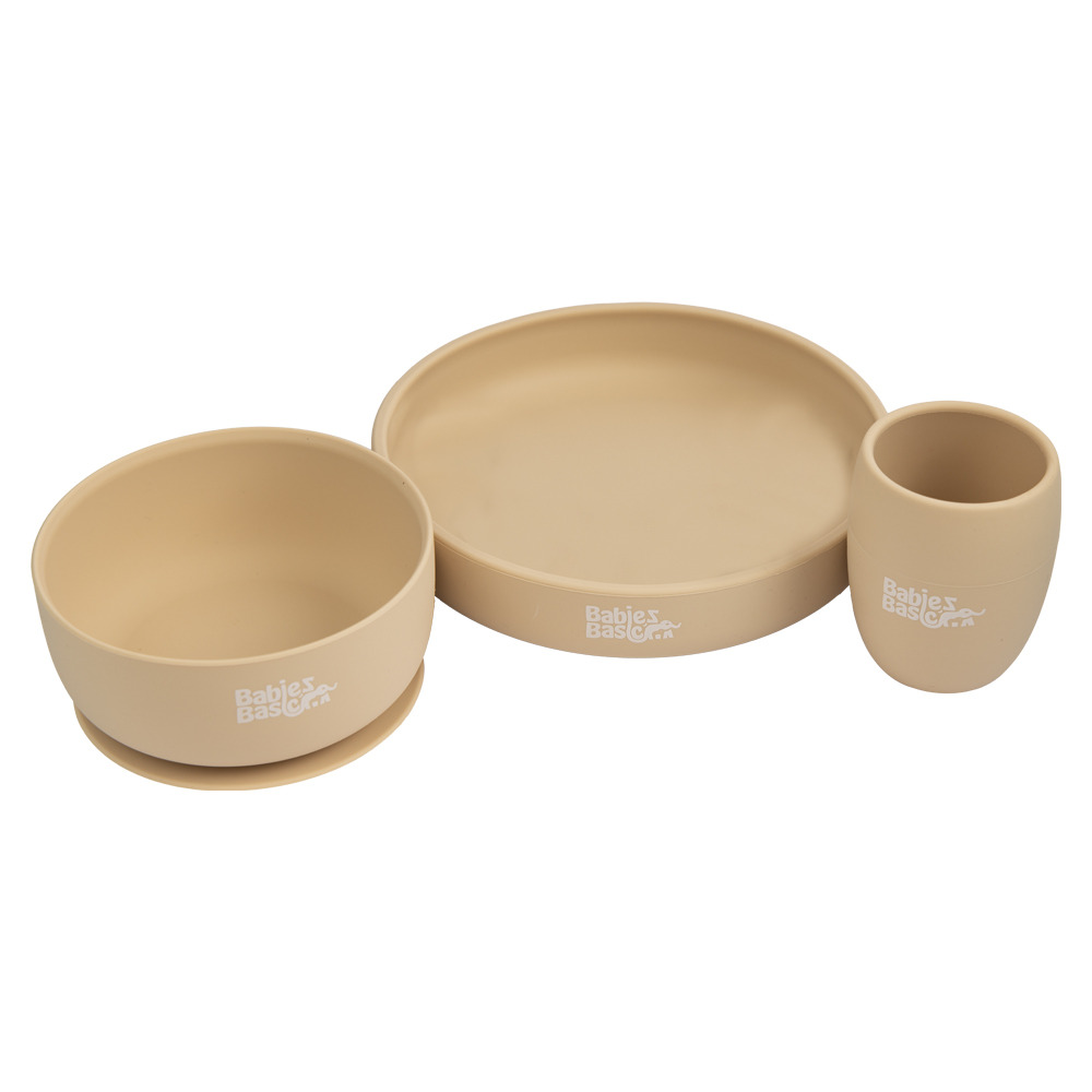 Babies Basic - Silicone Plate, Bowl and Cup- Beige