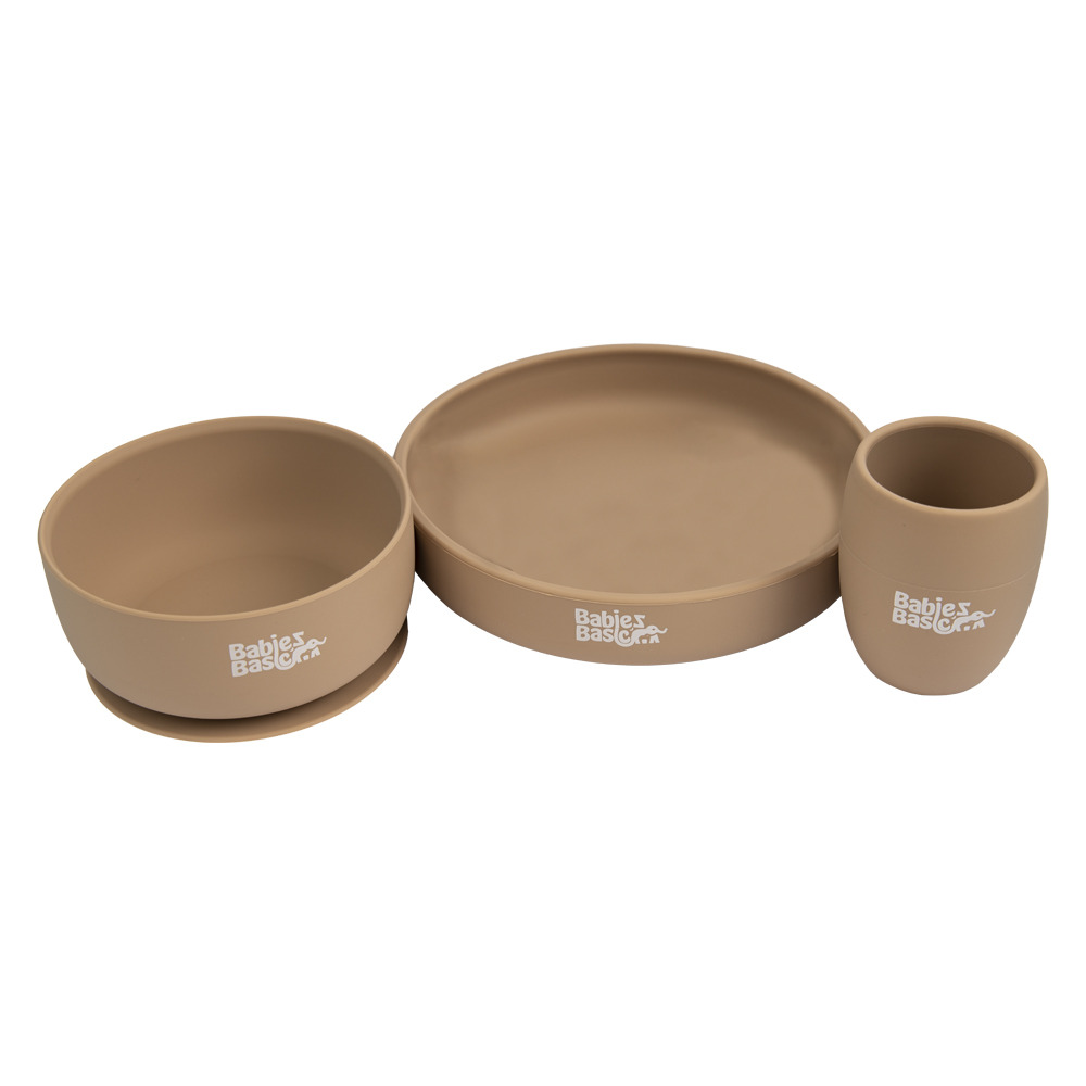 Babies Basic - Silicone Plate, Bowl and Cup- Cream