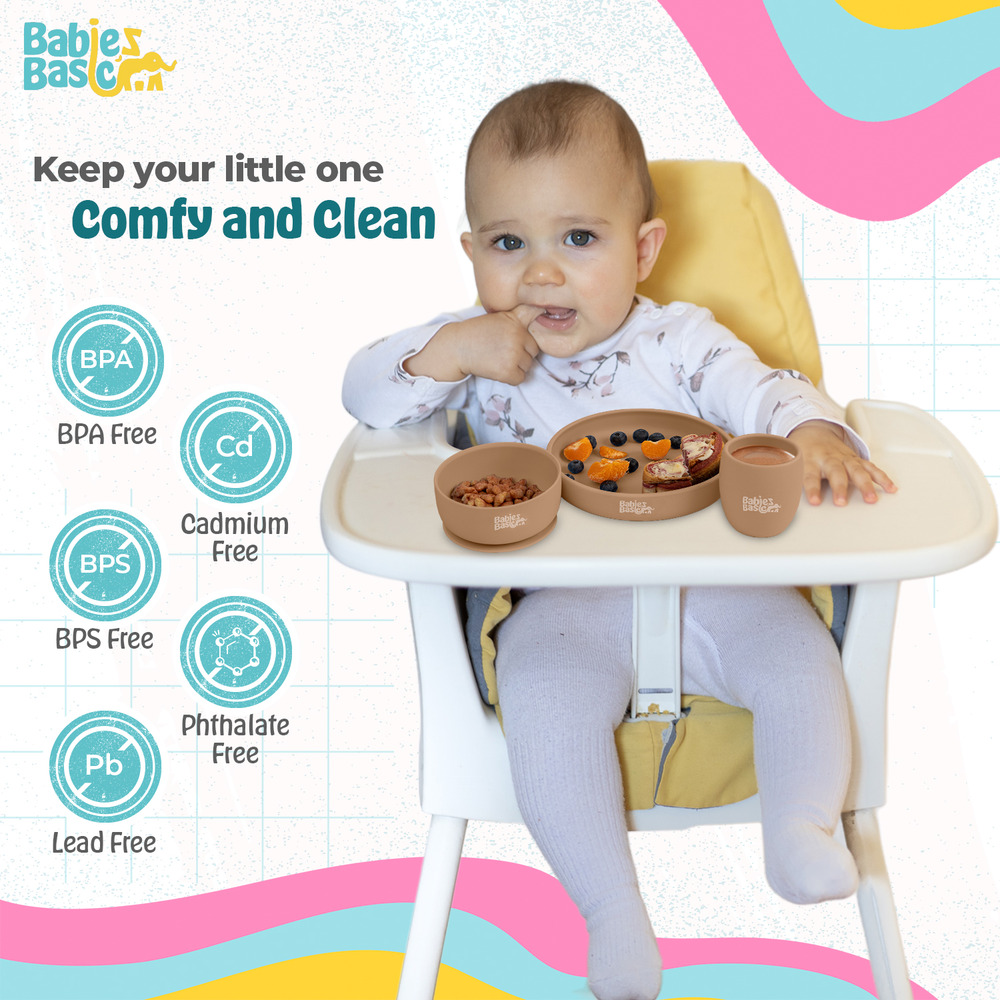 Babies Basic - Silicone Plate, Bowl and Cup- Cream