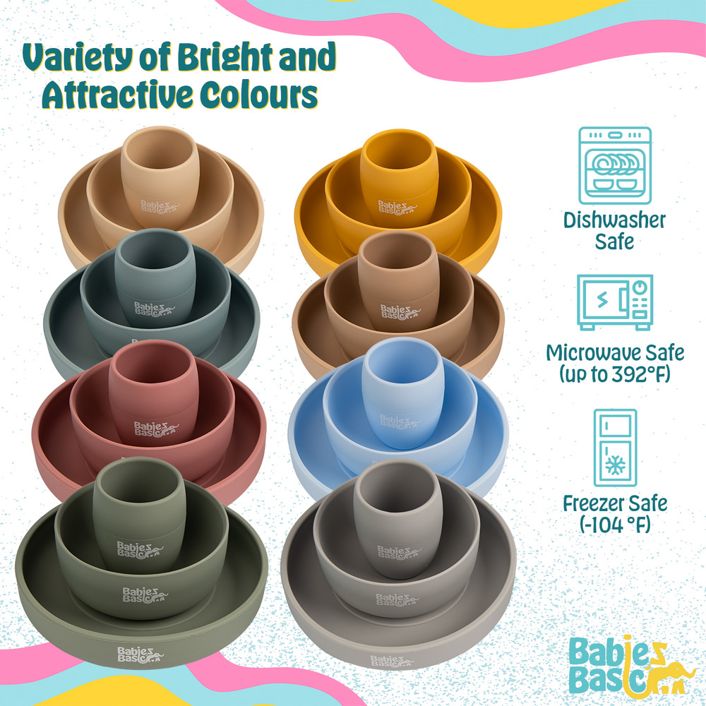 Babies Basic - Silicone Plate, Bowl and Cup- Cream