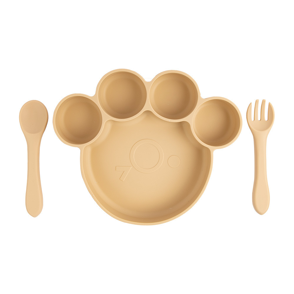 Babies Basic - Silicone Plate, Spoon and Fork Feeding Set - 3 Pcs - Beige