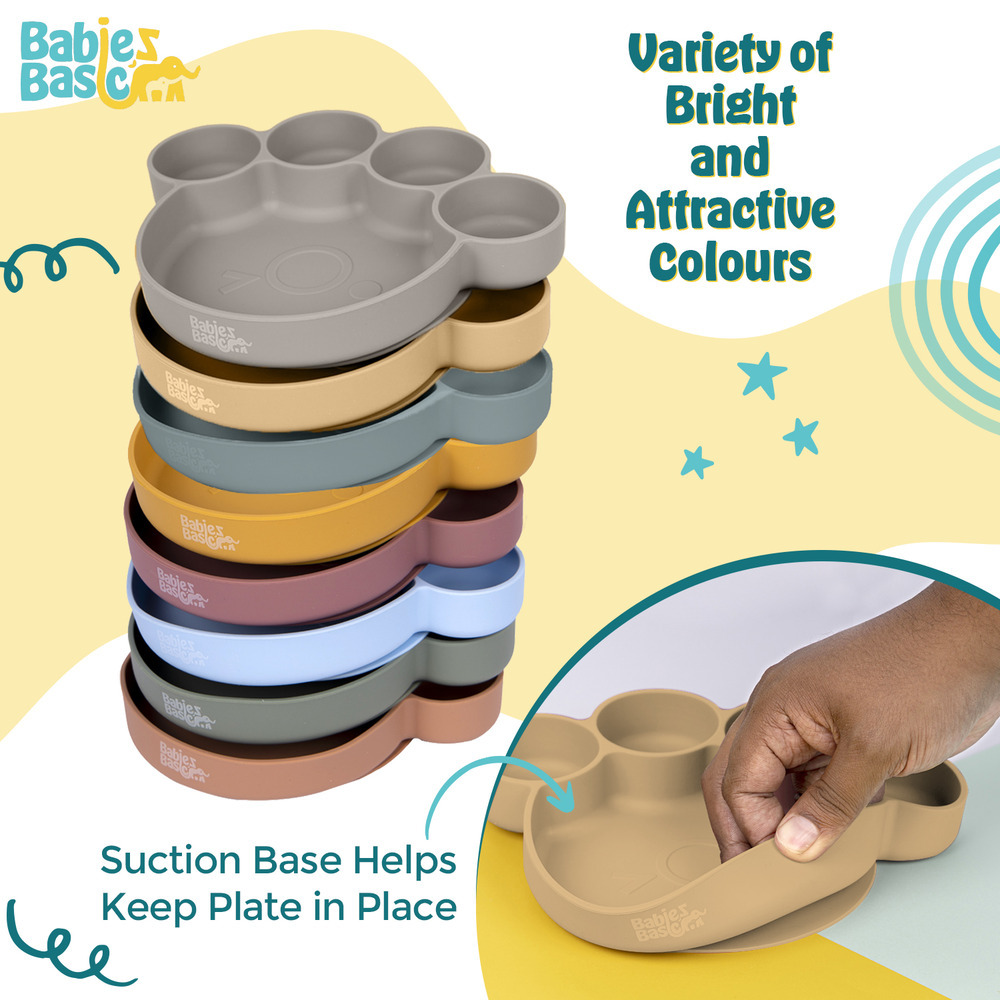 Babies Basic - Silicone Plate, Spoon and Fork Feeding Set - 3 Pcs - Beige