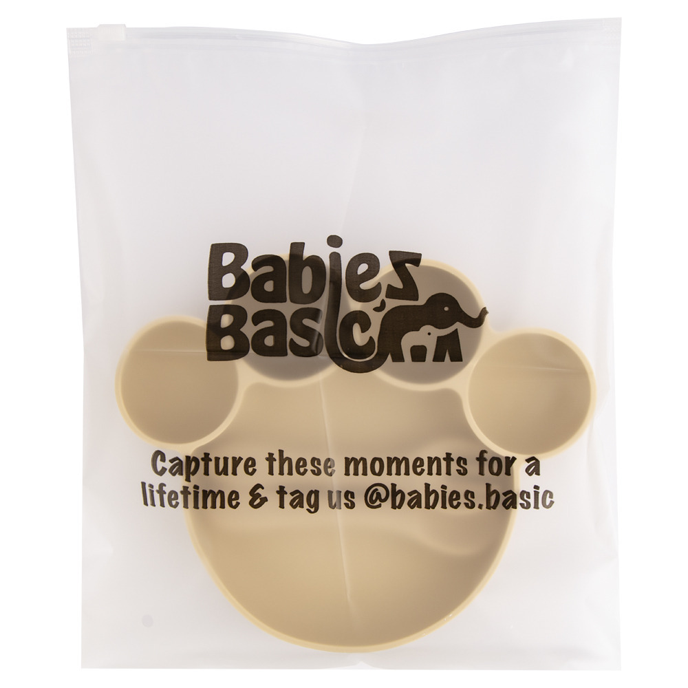 Babies Basic - Silicone Plate, Spoon and Fork Feeding Set - 3 Pcs - Beige