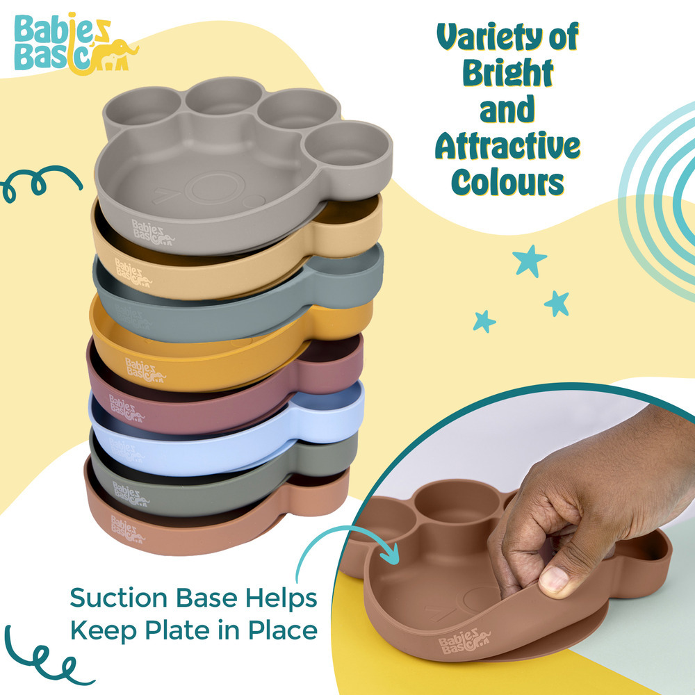 Babies Basic - Silicone Plate, Spoon and Fork Feeding Set - 3 Pcs - Brown