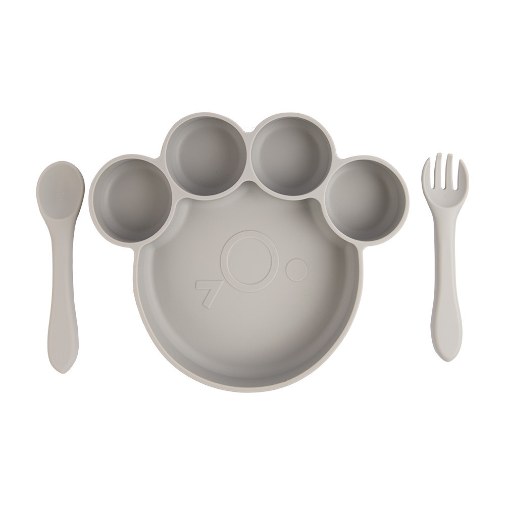 Babies Basic - Silicone Plate, Spoon and Fork Feeding Set - 3 Pcs - Grey