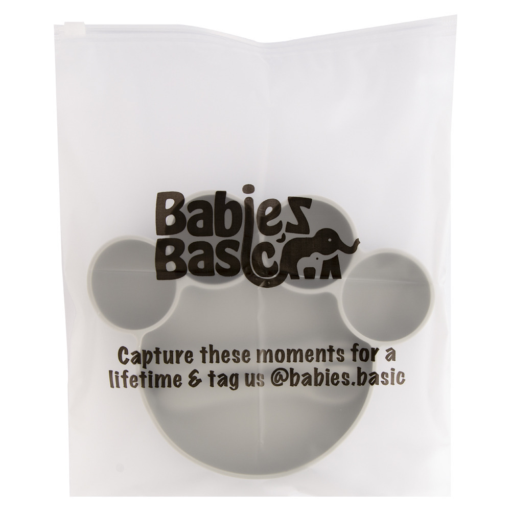 Babies Basic - Silicone Plate, Spoon and Fork Feeding Set - 3 Pcs - Grey