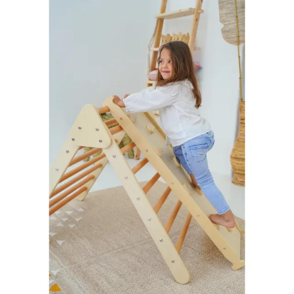 Ezzro Natural Pikler Triple Side Triangle with Toddler Climber Pikler