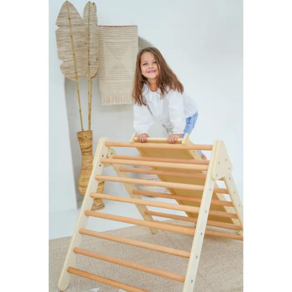 Ezzro Natural Pikler Triple Side Triangle with Toddler Climber Pikler