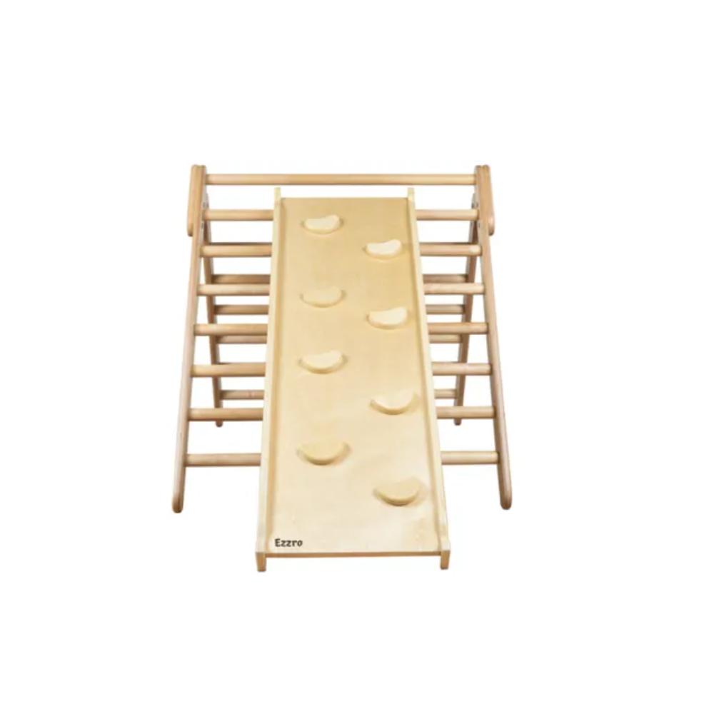 Ezzro Natural Pikler Triple Side Triangle with Toddler Climber Pikler