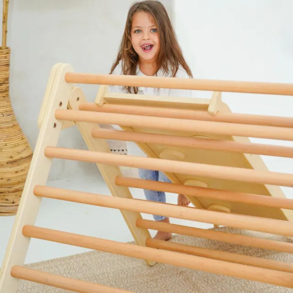 Ezzro Natural Pikler Triple Side Triangle with Toddler Climber Pikler