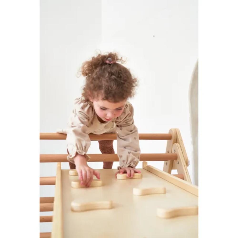 Ezzro Natural Pikler Triple Side Triangle with Toddler Climber Pikler