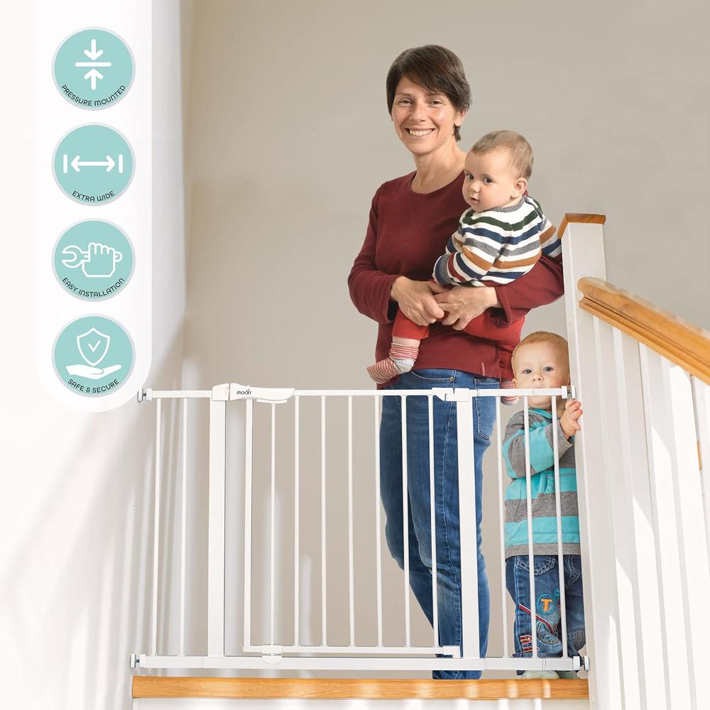 Moon - Safety Metal Gate 74.5-114 cm With Extension 7 & 14 cm - White