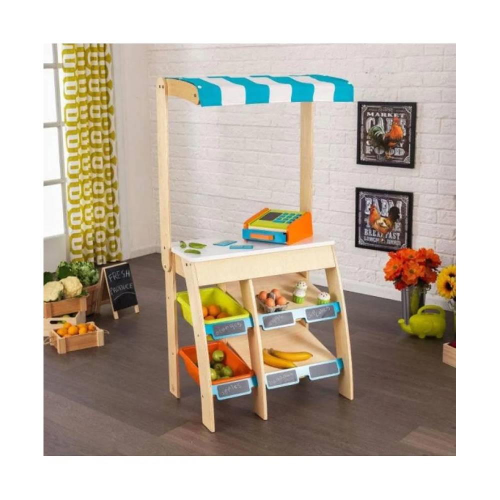 KidKraft Grocery Market Place Playset - Wooden Grocery Store for Kids with Interactive Features