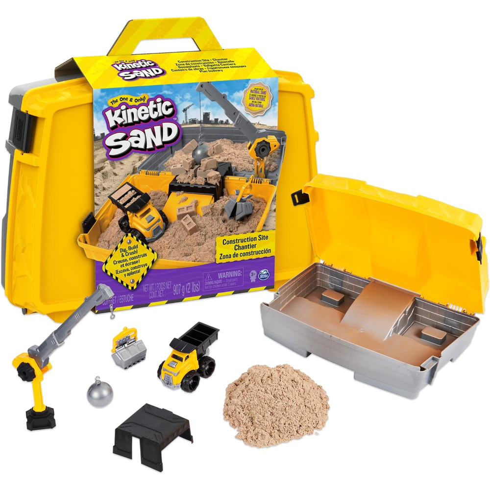 Kinetic Sand Construction Folding Sandbox - 2lbs Sensory Play Set for Kids