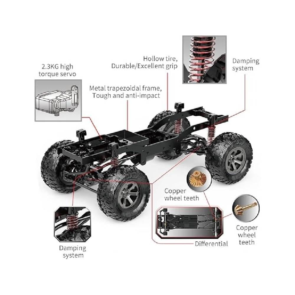 MyToys FY003-5A 2.4G Full Scale 4WD Climbing Car – Upgraded Lighting, Off-Road RC Jeep, Remote Control Rock Crawler