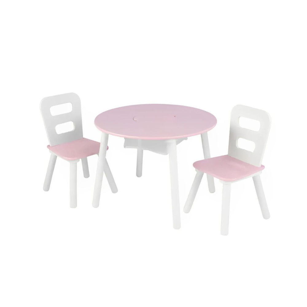 Kidkraft Round Storage Table & 2 Chair Set – White & Pink