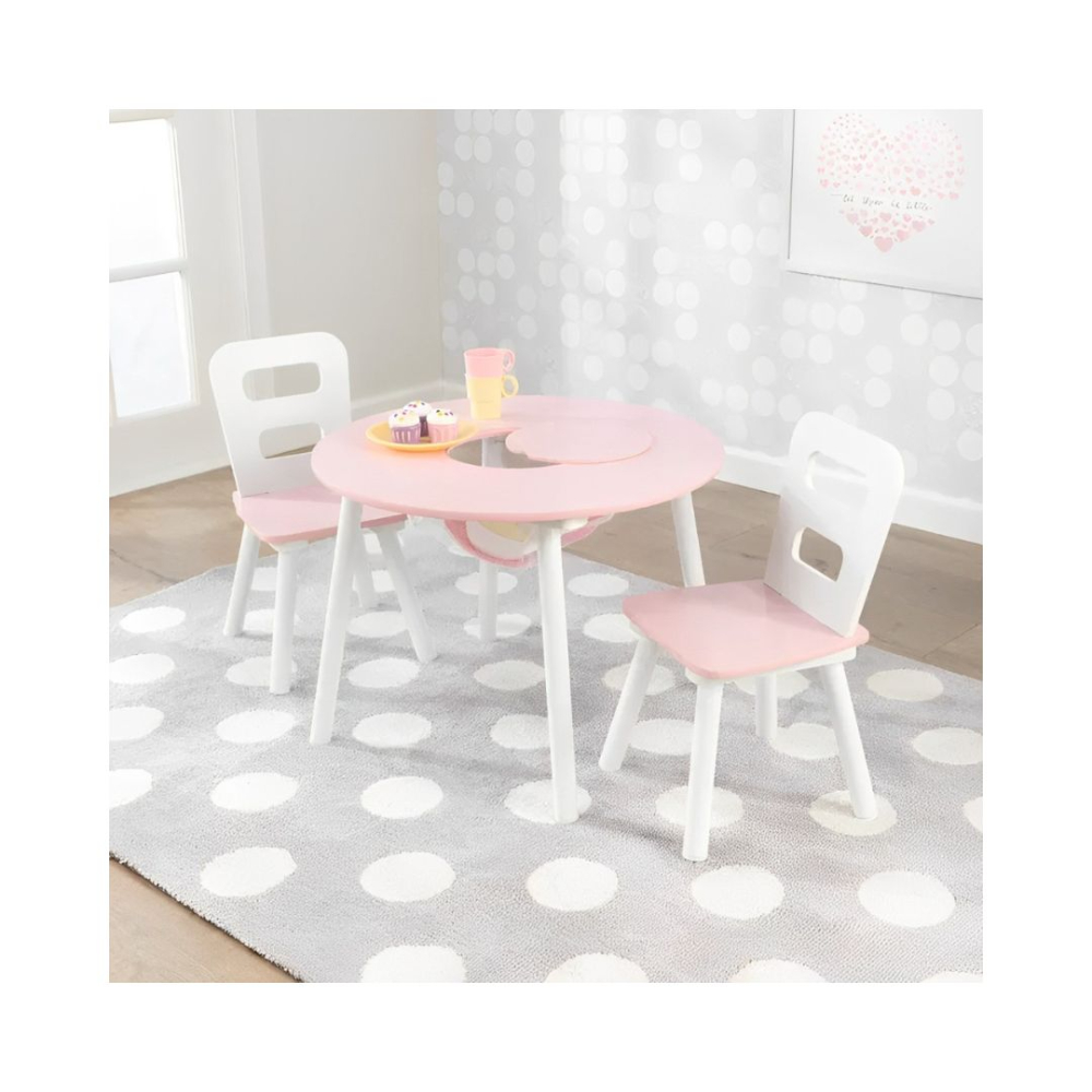 Kidkraft Round Storage Table & 2 Chair Set – White & Pink