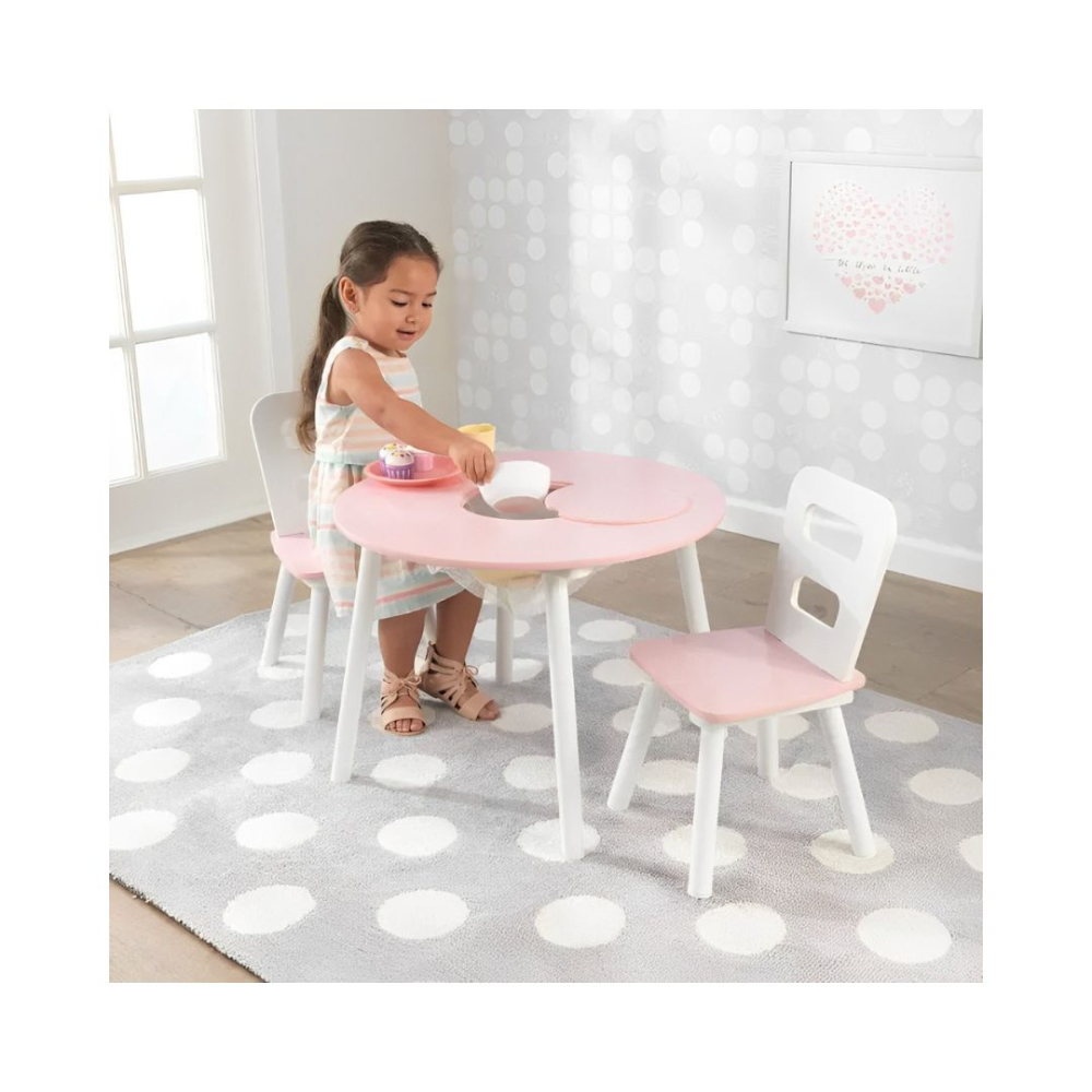 Kidkraft Round Storage Table & 2 Chair Set – White & Pink