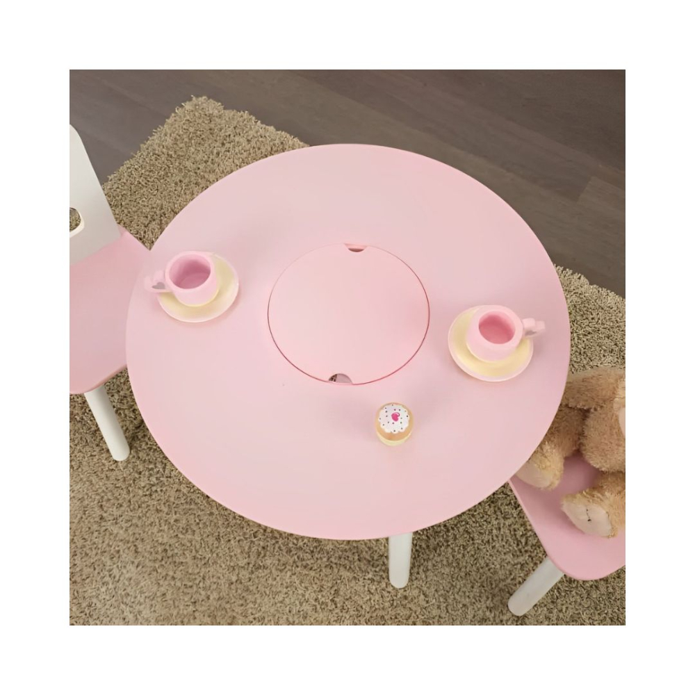 Kidkraft Round Storage Table & 2 Chair Set – White & Pink