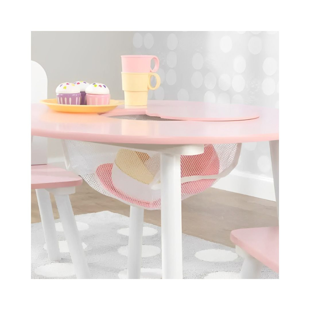 Kidkraft Round Storage Table & 2 Chair Set – White & Pink
