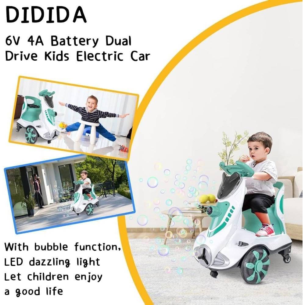 VIP STARS 6V 4A Dual Drive Kids Ride On Car With Automatic Bubble Function, 1 Piece Assorted