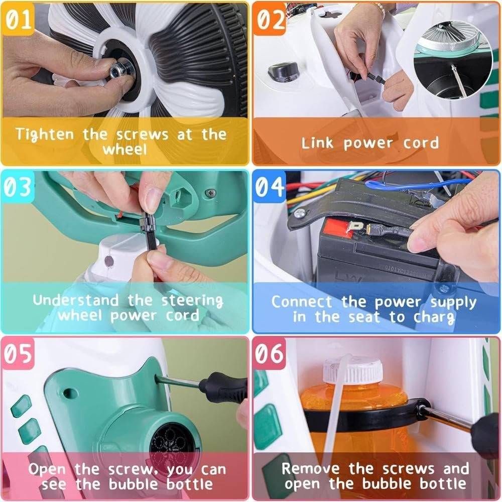 VIP STARS 6V 4A Dual Drive Kids Ride On Car With Automatic Bubble Function, 1 Piece Assorted