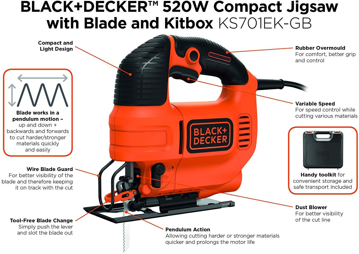 Black & Decker Variable Speed Compact Jigsaw KS701EKGB Babystore.ae