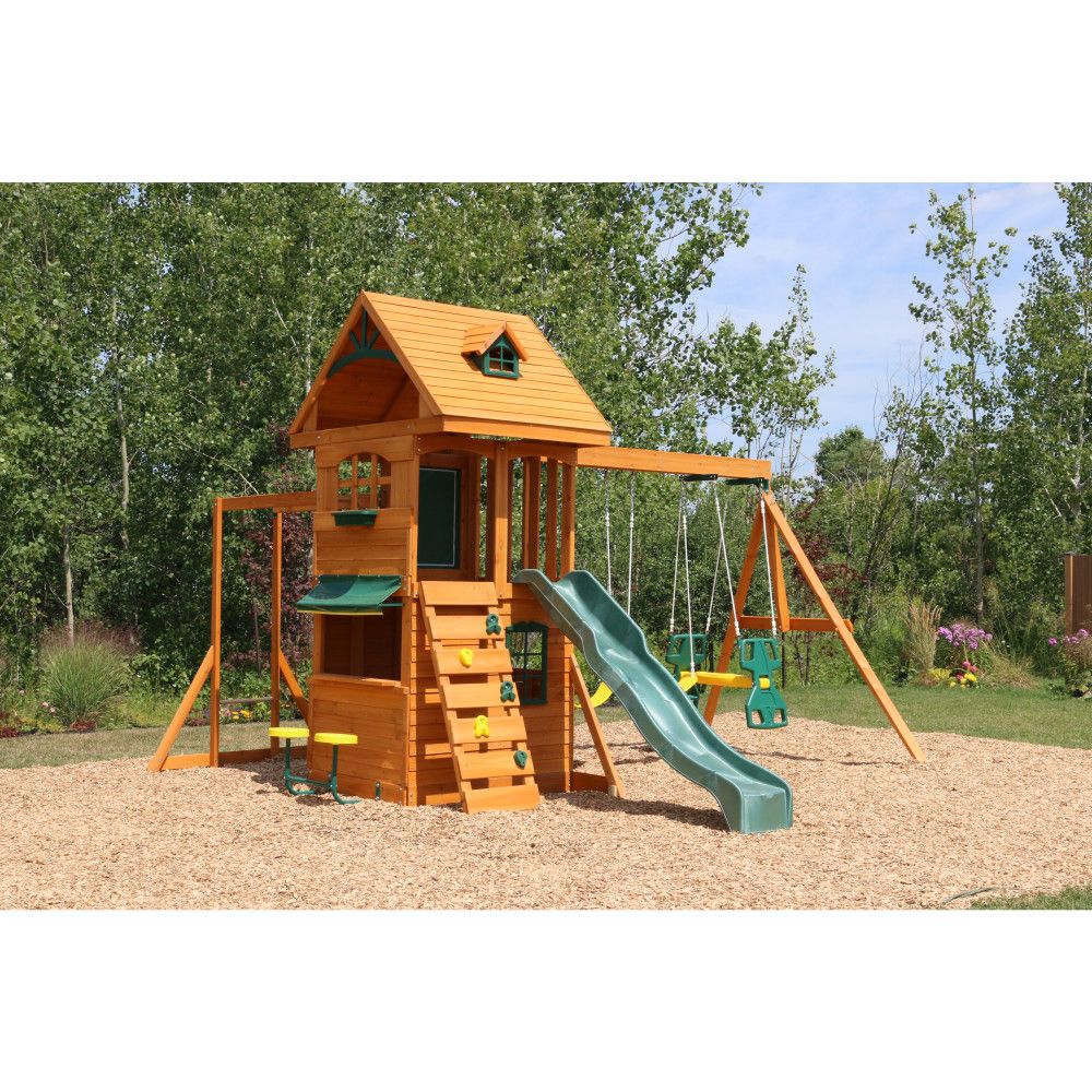 Kidkraft Ridgeview Deluxe Clubhouse Wooden Swing Set Playset