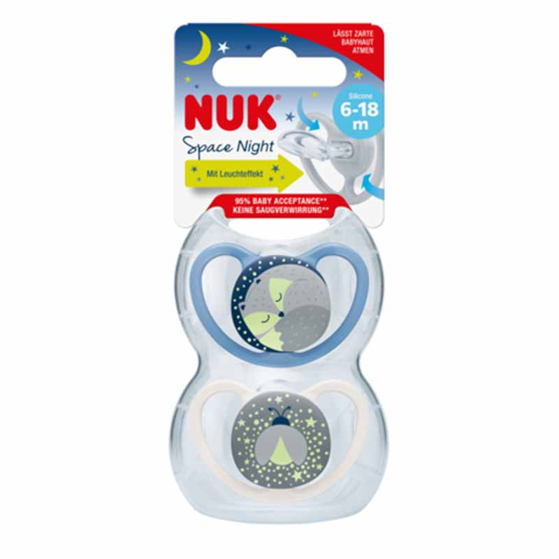NUK - Star Silicone Soother Day & Night, 6-18m Assorted