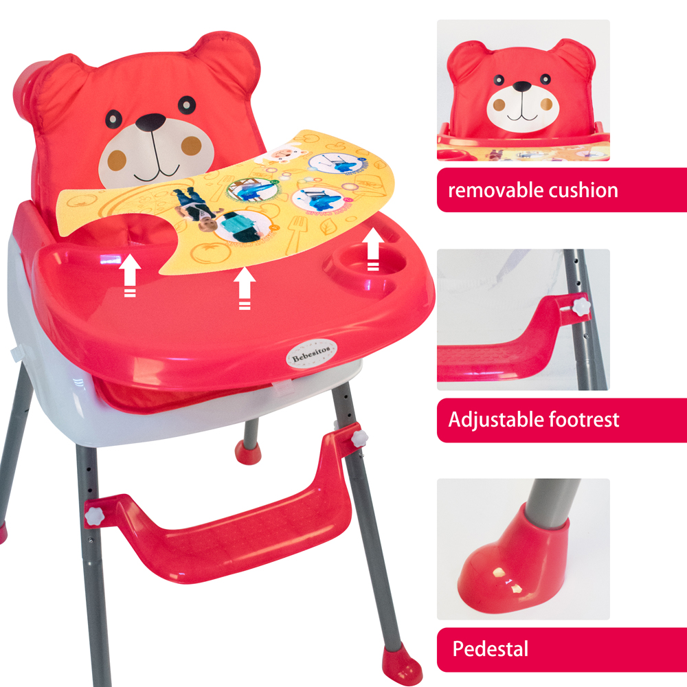 Bebesitos - 3-In-1 Foldable Highchair With Removable Cushion - Pink